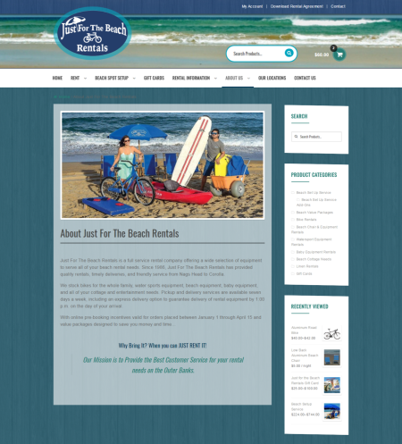 "About Us" page for Just For The Beach Rentals