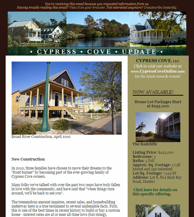 Cypress Cove LLC Email Newsletter