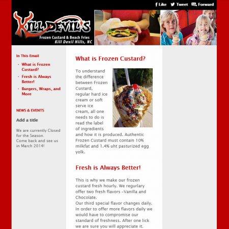 Kill Devil’s Frozen Custard & Beach Fries Email Newsletter