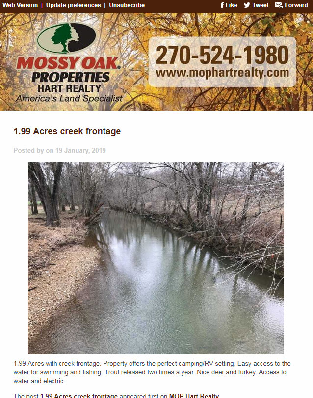 Mossy Oak Properties Hart Realty Email Newsletter