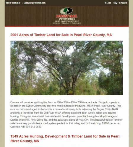 Mossy Oak Properties Land Investments Email Newsletter