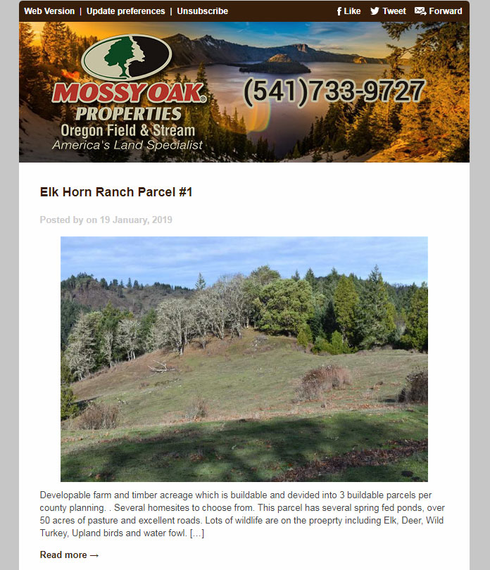 Mossy Oak Properties Oregon Field & Stream Email Newsletter