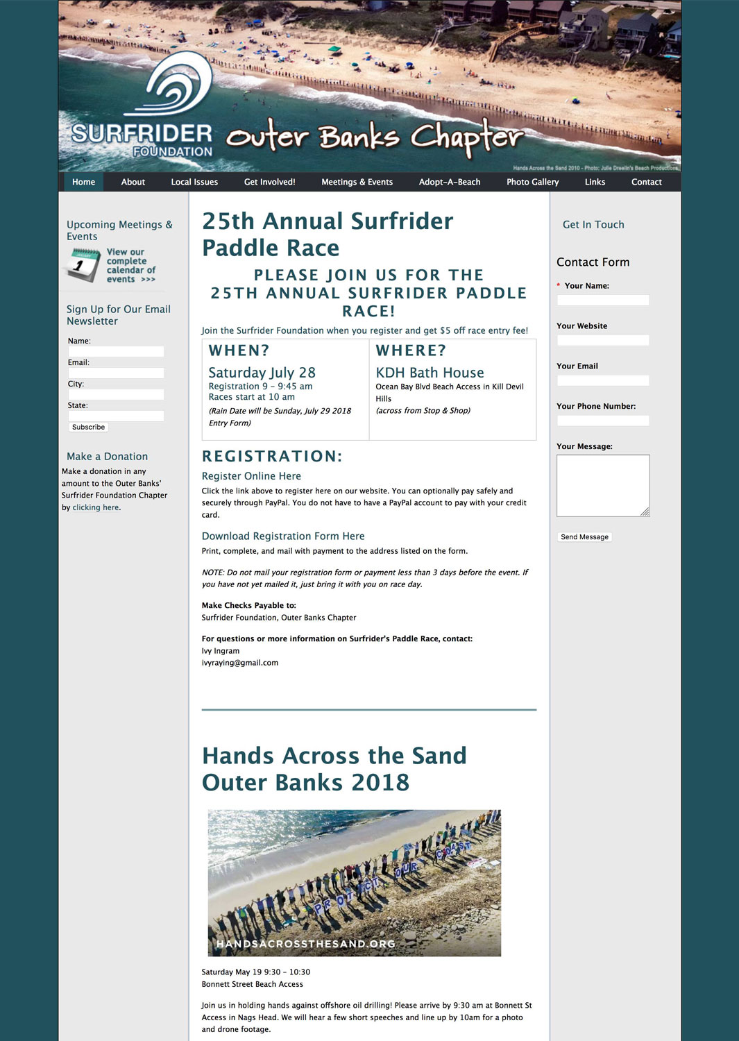 Surfrider Foundation, Outer Banks Chapter Website
