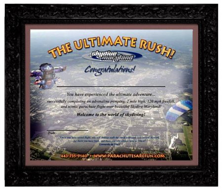 Skydive Maryland Certificates