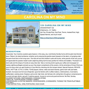 Carolina on My Mind Vacation Rental Website