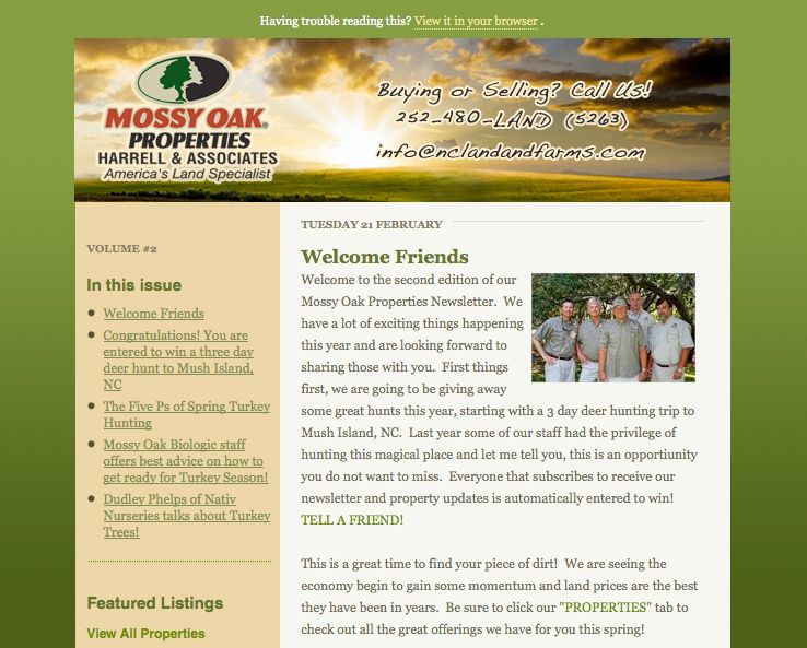 Mossy Oak Properties Harrell & Associates Email Newsletter