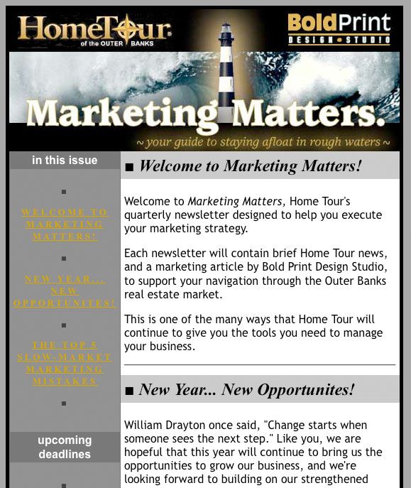 Home Tour “Marketing Matters” Email Newsletter